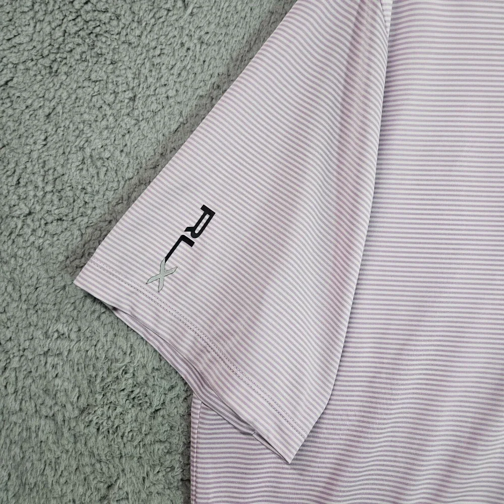 RLX‎ Ralph Lauren Polo Shirt Men XL Short Sleeve Purple White Striped Golf - XL